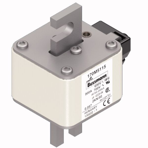 Fuse-link, high speed, 900 A, AC 690 V, DIN 2, 61 x 77 x 108 mm, aR, DIN, IEC, single indicator image 3