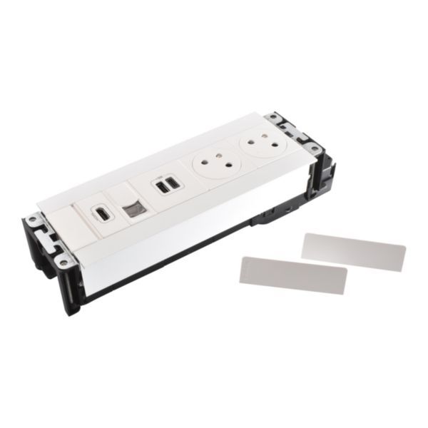 Incara Multilink horizontal version for furniture equipped with 2x2P+E, 1 USB Type-A+Type-C charger, RJ45 + HDMI - white image 1