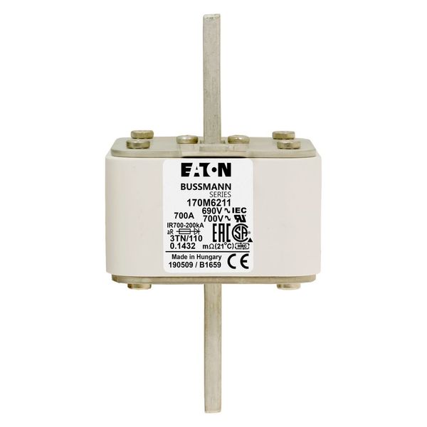 Fuse-link, high speed, 700 A, AC 690 V, DIN 3, 76 x 90 x 139 mm, aR, DIN, IEC, type T indicator image 17