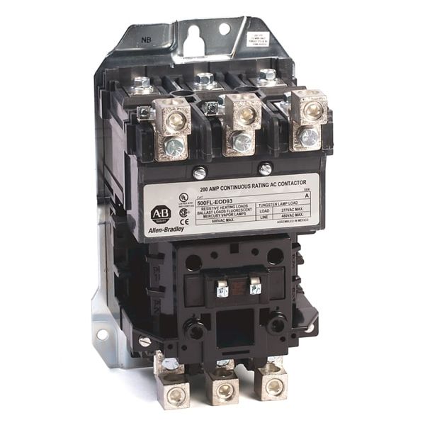 Allen-Bradley 500FL-EOD93 500FL NEMA Feed-Through Wiring Electrically Held Lighting Contactor, 200A, Open, 115-120V 60Hz, 3 Power Poles, 115-120V 60Hz, image 1