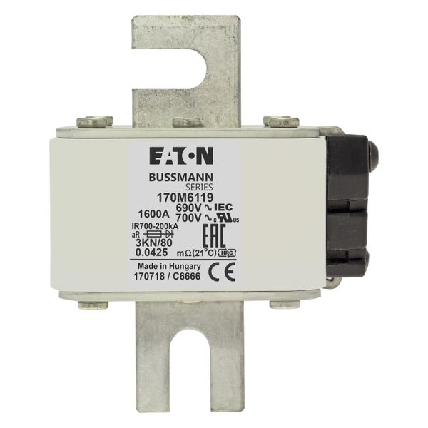 Fuse-link, high speed, 1600 A, AC 690 V, DIN 3, 76 x 92 x 109 mm, aR, DIN, IEC, single indicator image 8