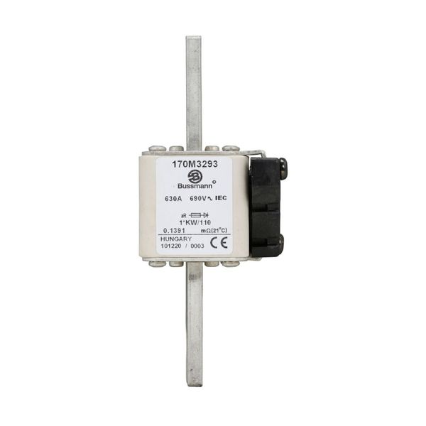 Fuse-link, high speed, 630 A, AC 690 V, compact size 1, 45 x 60 x 140 mm, aR, DIN, IEC, single indicator image 10