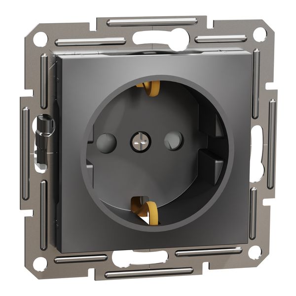 Asfora - single socket outlet with side earth with shutters,wo frame, anthracite image 3