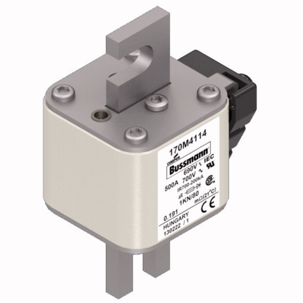 Fuse-link, high speed, 500 A, AC 690 V, DIN 1, 53 x 69 x 108 mm, aR, DIN, IEC, single indicator image 3