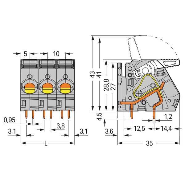 PCB terminal block lever 16 mm² green-yellow image 1