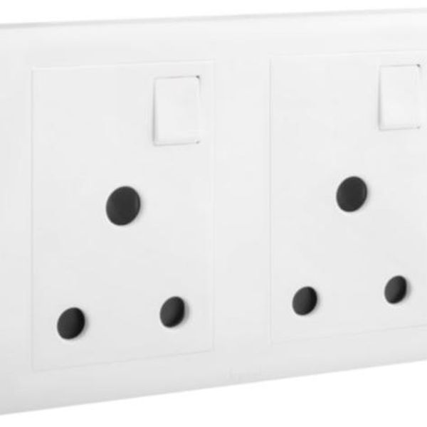 Eloe - 2 gang British Standard 15a single pole switched socket - White image 1