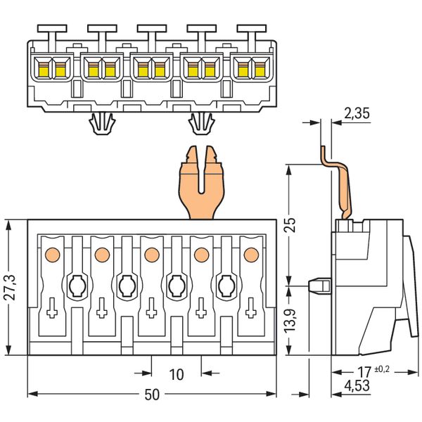 Lighting connector push-button, external with angled snap-in ground co image 5