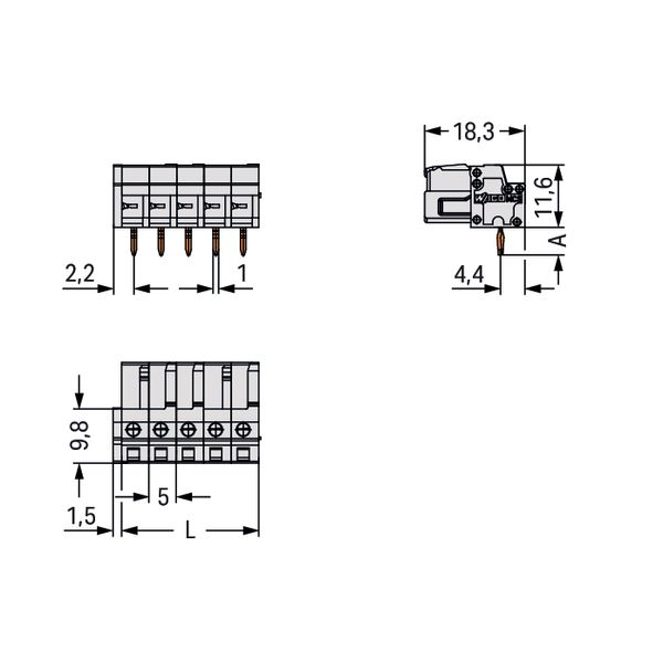 THT female header angled Pin spacing 5 mm light gray image 4