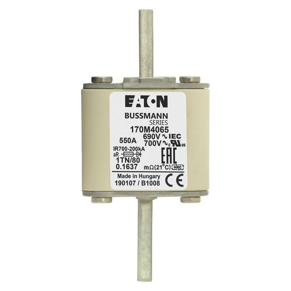 Fuse-link, high speed, 550 A, AC 690 V, DIN 1, 53 x 66 x 108 mm, aR, DIN, IEC, single indicator image 8