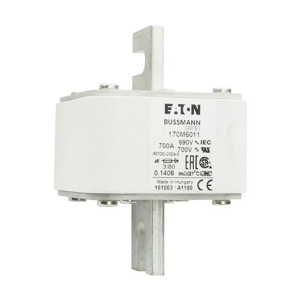 Fuse-link, high speed, 700 A, AC 690 V, DIN 3, 76 x 76 x 109 mm, aR, DIN, IEC, single indicator image 11