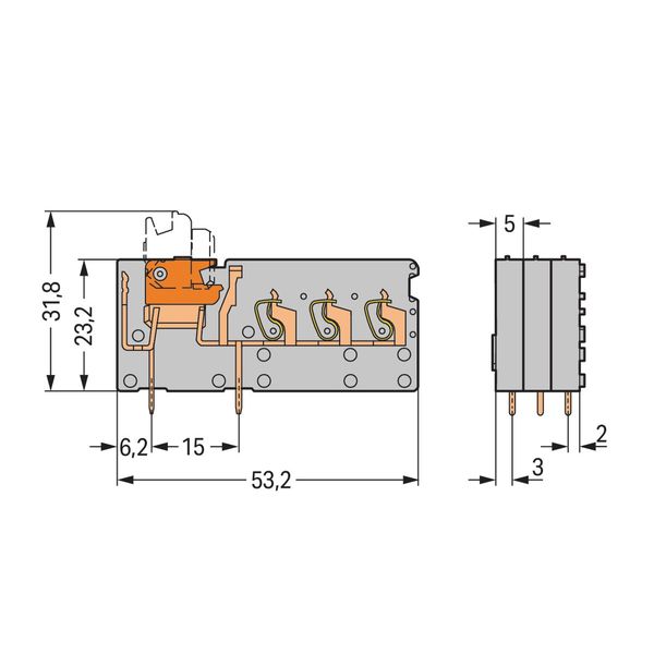 Stackable 3-conductor PCB terminal block with knife disconnect 2.5 mm² image 3