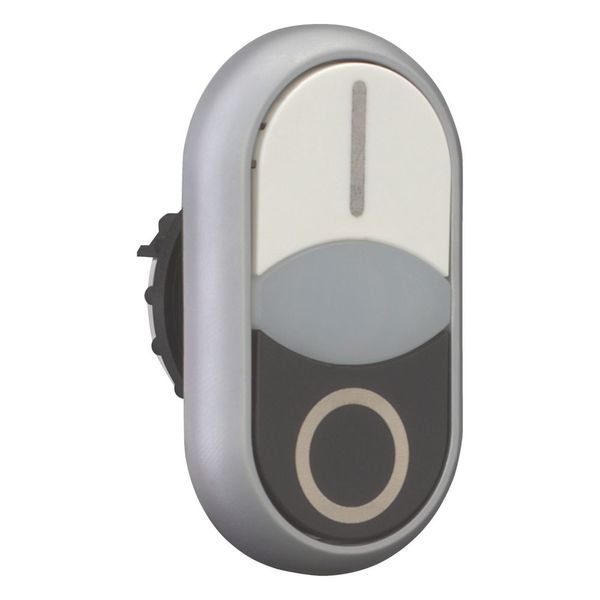 Double actuator pushbutton, RMQ-Titan, Actuators and indicator lights flush, momentary, White lens, white, black, inscribed, Bezel: titanium image 11