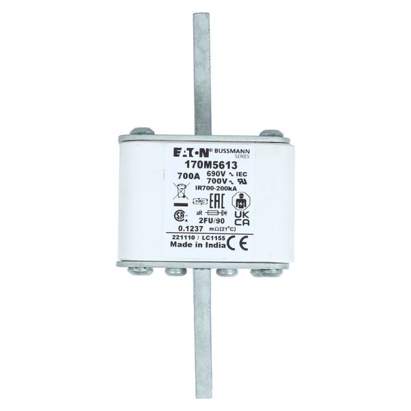 Fuse-link, high speed, 700 A, AC 690 V, size 2, 61 x 77 x 135 mm, aR, IEC, UL, no indicator, 90 mm centres image 28