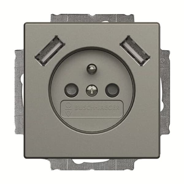 20 MUCB2USB-803-500 Socket with USB AA grey metallic - Busch-axcent image 1