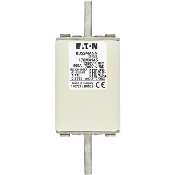 Fuse-link, high speed, 500 A, AC 1250 V, size 1, 53 x 66 x 138 mm, aR, DIN, IEC, single indicator image 2