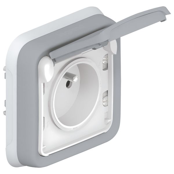 Socket outlet Plexo IP 55 - Fr std - 2P+E + shutters - flush mounting - grey image 1