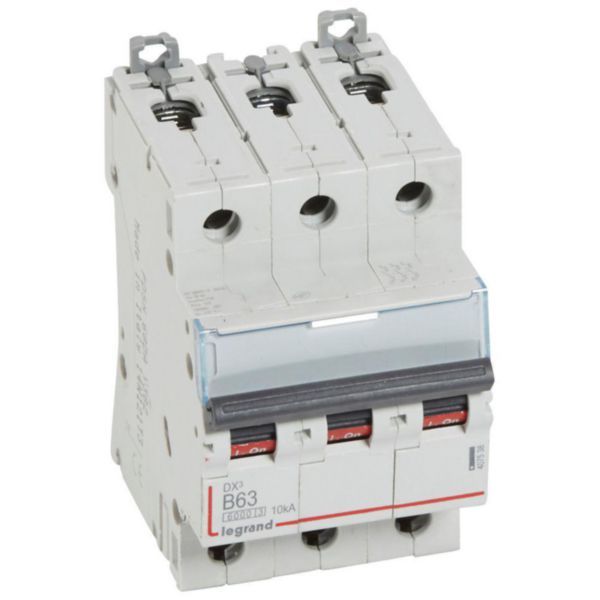 DX³6000 10kA high inlet and low outgoing screw circuit breaker 3P 400V~ - 63A - curve B - 3 modules image 1