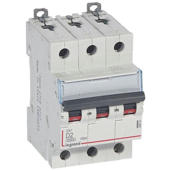 DX³6000 10kA high inlet and low outlet screw circuit breaker 3P 400~ - 2A - curve D - for traditional HX³ comb image 1