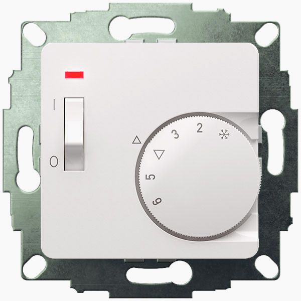 UP room controller, RAL9010 glossy 50x50, 5-30C, AC 230V, 1NC, 10 A, temperature reduction approx. 4K, switch on/off, display controller "heating" image 1