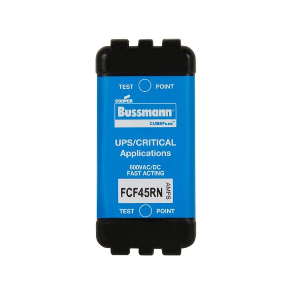 Eaton Bussmann series FCF fuse, Finger safe, 600 Vac, 600 Vdc, 45A, 300 kAIC 600 Vac, 50 kAIC 600 Vdc, Non Indicating, Fast acting, Class CF, CUBEFuse, Glass filled polyethersulfone case image 2