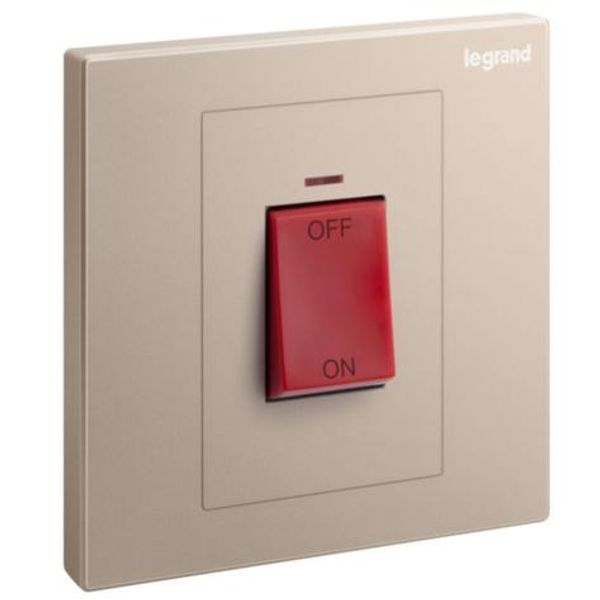 Galion - 1 gang double pole 45A switch with red power indicator and red rocker - Rose Gold image 1