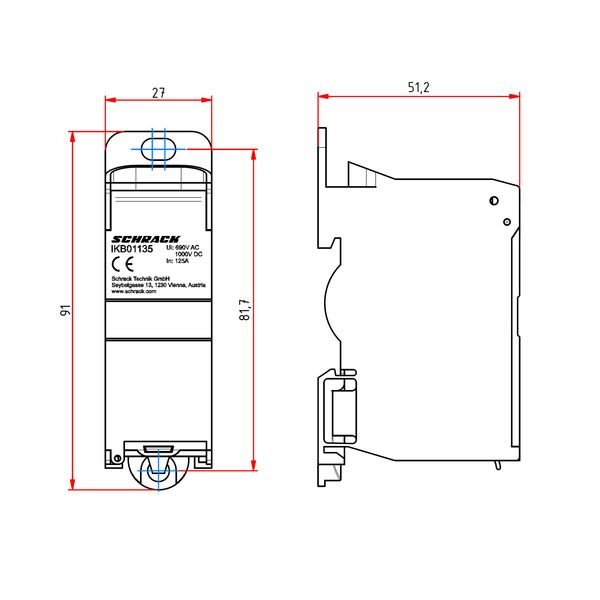 Cu - Main branch terminal, 1-pole,125A, 1x35mmý, 6x16mmý image 3