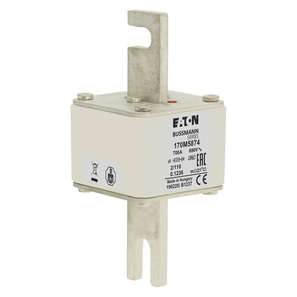 Fuse-link, high speed, 700 A, AC 690 V, size 2, 61 x 75 x 140 mm, aR, DIN, IEC, single indicator image 8