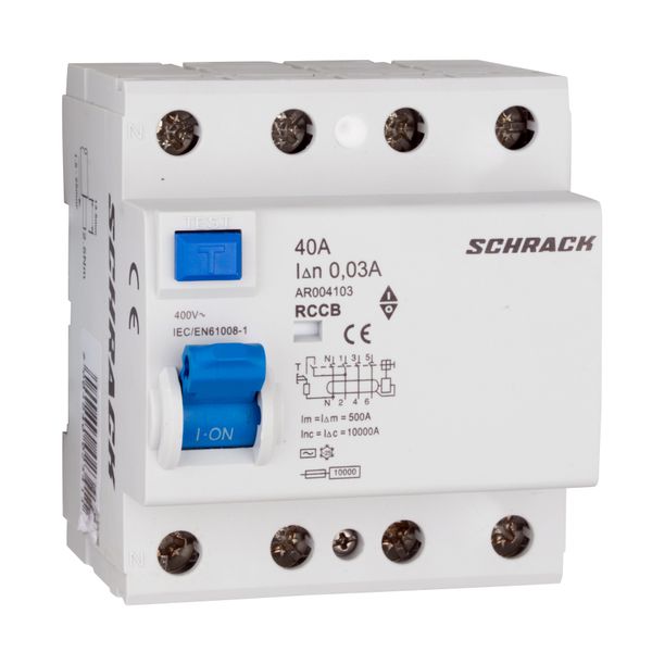 Residual Current Circuit Breaker 10kA, 40A, 4-pole, 30mA image 1