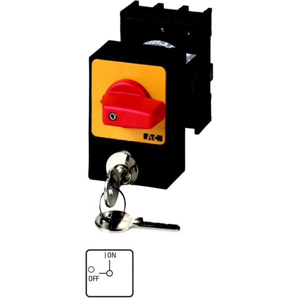 Panic switches, P1, 32 A, flush mounting, 3 pole, with red thumb grip and yellow front plate, Cylinder lock SVA image 4