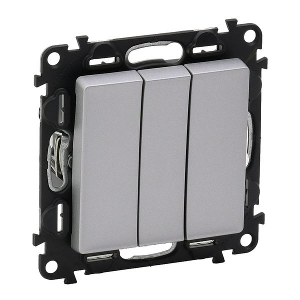 3-gang one-way switch Valena Life - 10 AX - 250 V~ - with cover plate -aluminium image 1