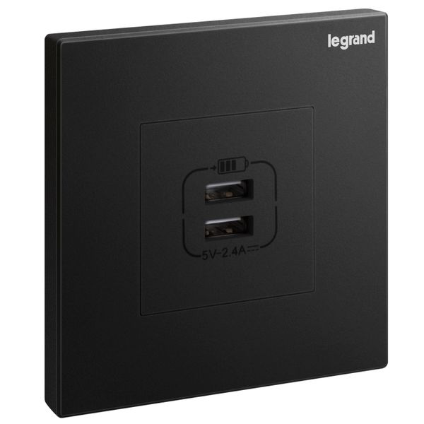 Galion - 1 gang double USB 2,4A type-A USB chargers - Matt Black image 1