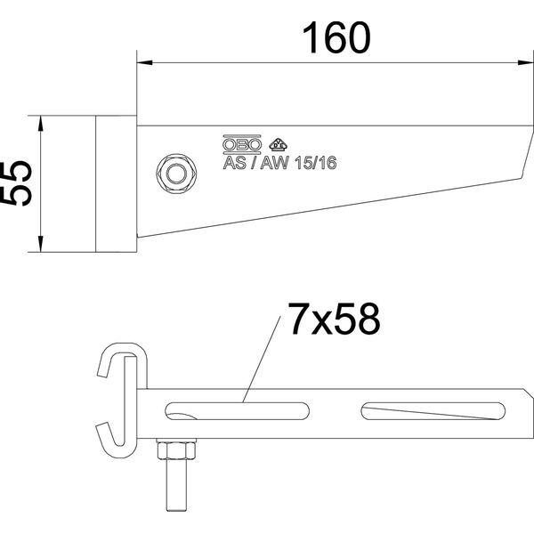AS 15 16 FT Support bracket for IS 8 support B160mm image 2