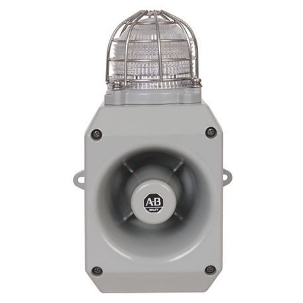 Allen-Bradley, 855HM-CGMA10DL4, 855HM Metal Horn with Beacon, Gray Housing Color, M20x1.5mm Conduit Entry, 120V AC 50/60Hz, 119db Output, LED, Red image 1