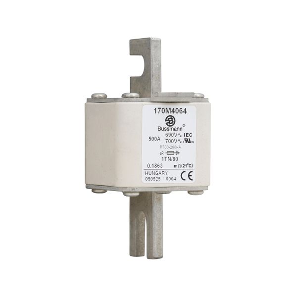 Fuse-link, high speed, 500 A, AC 690 V, DIN 1, 53 x 66 x 108 mm, aR, DIN, IEC, single indicator image 14