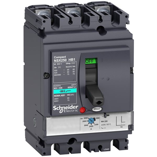 circuit breaker ComPact NSX100HB1, 75 kA at 690 VAC, MA trip unit 100 A, 3 poles 3d image 3