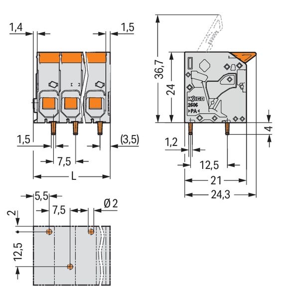 PCB terminal block lever 6 mm² gentian blue image 5