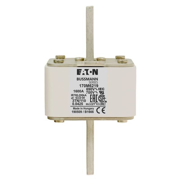 Fuse-link, high speed, 1600 A, AC 690 V, DIN 3, 76 x 90 x 139 mm, aR, DIN, IEC, type T indicator image 9