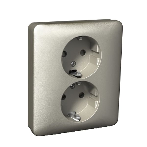 Exxact double socket-outlet earthed screwless metallic image 3