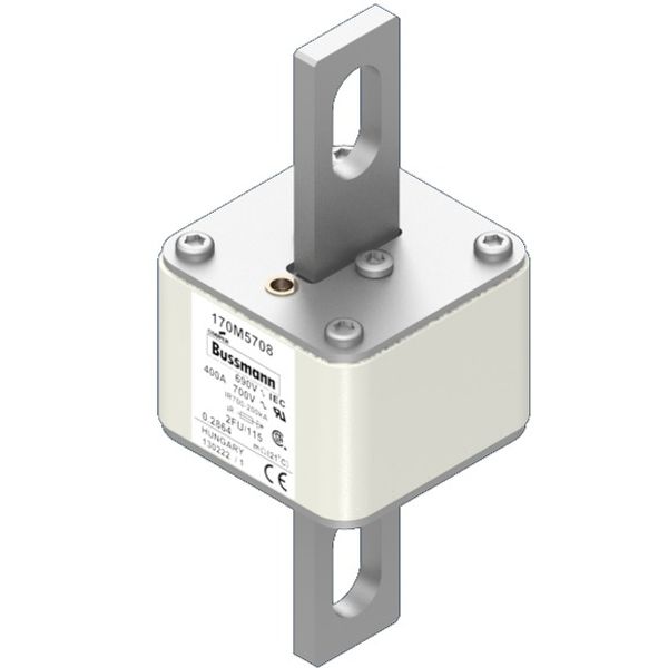 Fuse-link, high speed, 400 A, AC 690 V, size 2, 61 x 77 x 135 mm, aR, IEC, UL, no indicator, 115 mm centres image 2