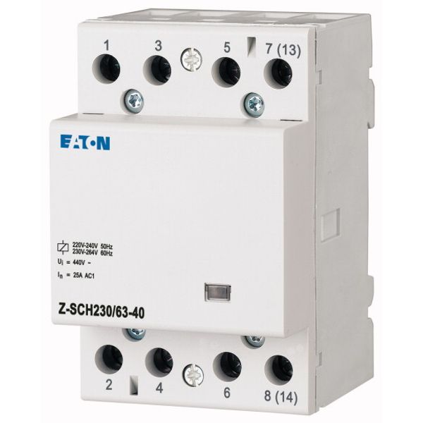 Installation contactor, 230VAC/50Hz, 4N/O, 63A, 3HP image 1