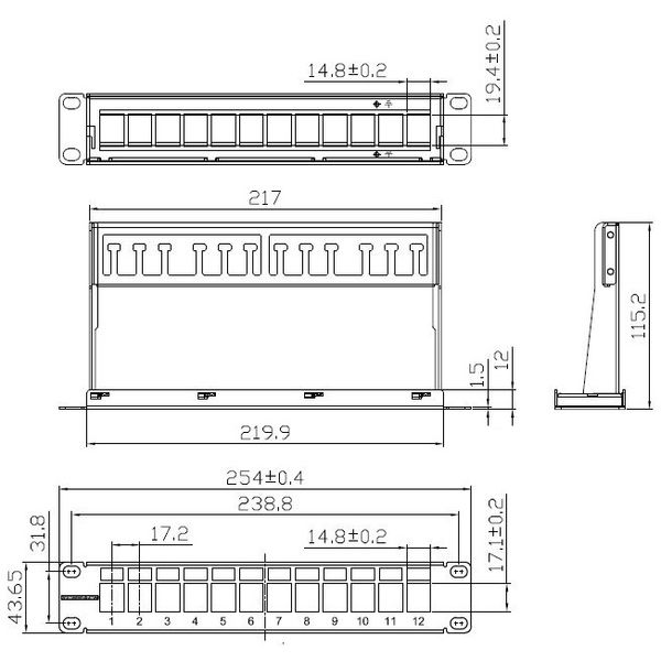 Patchpanel 10" empty for 12 modules (SFA)(SFB), 1U, RAL7035 image 3