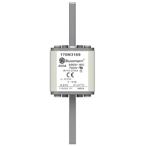 Fuse-link, high speed, 400 A, AC 690 V, compact size 1, 45 x 45 x 134 mm, aR, DIN, IEC, single indicator image 1