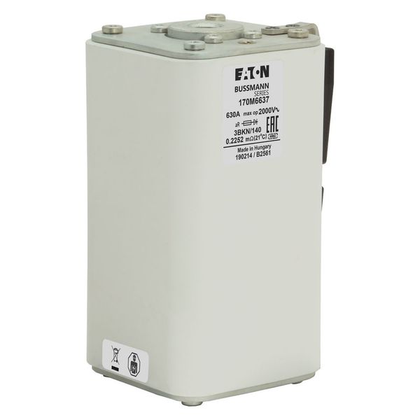 Fuse-link, high speed, 630 A, AC 2000 V, size 3, 74 x 96 x 143 mm, aR, IEC, single indicator image 9