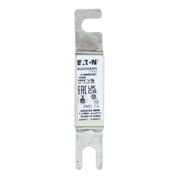 Fuse-link, high speed, 100 A, AC 660 V, size 0000, 18 x 19 x 100 mm, aR, UL, visual indicator image 20