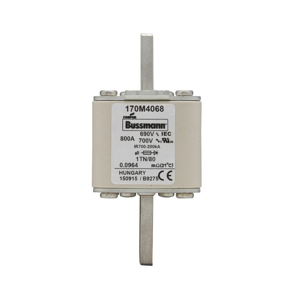 Fuse-link, high speed, 800 A, AC 690 V, DIN 1, 53 x 66 x 108 mm, aR, DIN, IEC, single indicator image 12