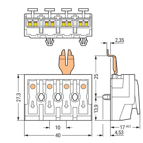 Lighting connector push-button, external with angled snap-in ground co image 6