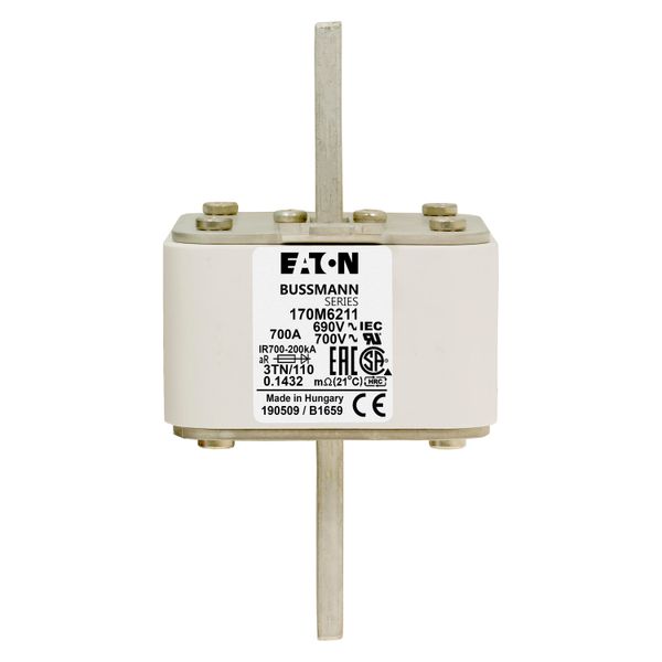 Fuse-link, high speed, 700 A, AC 690 V, DIN 3, 76 x 90 x 139 mm, aR, DIN, IEC, type T indicator image 19