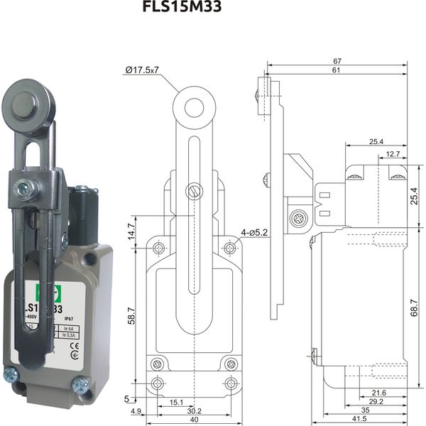 Limit switch  FLS 15M33 IP-67 NO+NC image 1