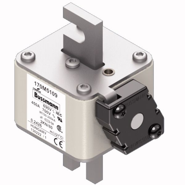 Fuse-link, high speed, 450 A, AC 690 V, DIN 2, 61 x 77 x 108 mm, aR, DIN, IEC, single indicator image 2