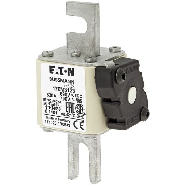 Fuse-link, high speed, 630 A, AC 690 V, compact DIN 1, 45 x 59 x 104 mm, aR, DIN, IEC, single indicator image 2